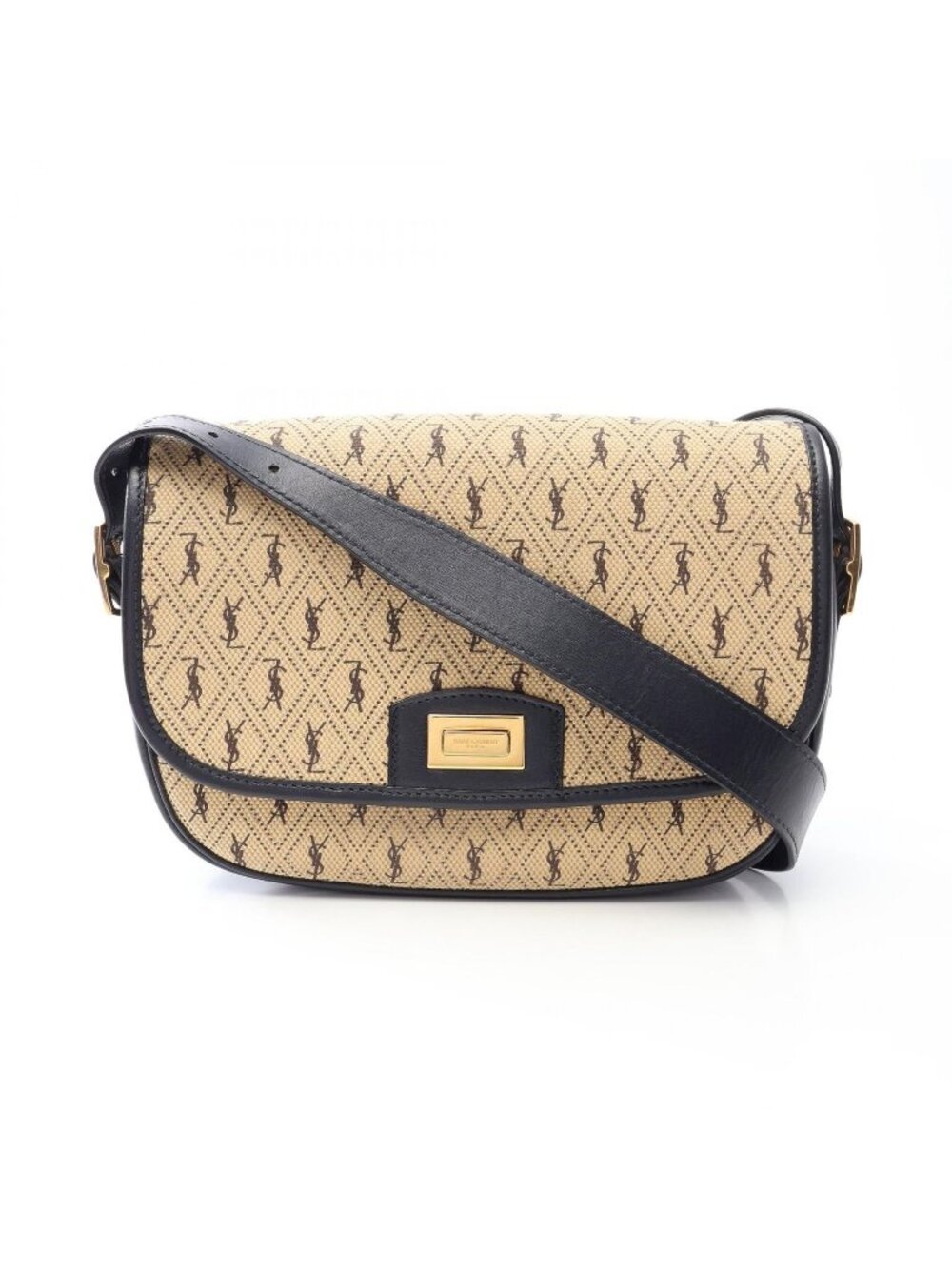 Saint Laurent Paris Shoulder Bag Satchel Monogram All Over Medium Beige Navy